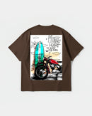 Camiseta Motor Heart White Pocket Front Oversize Basic Marron