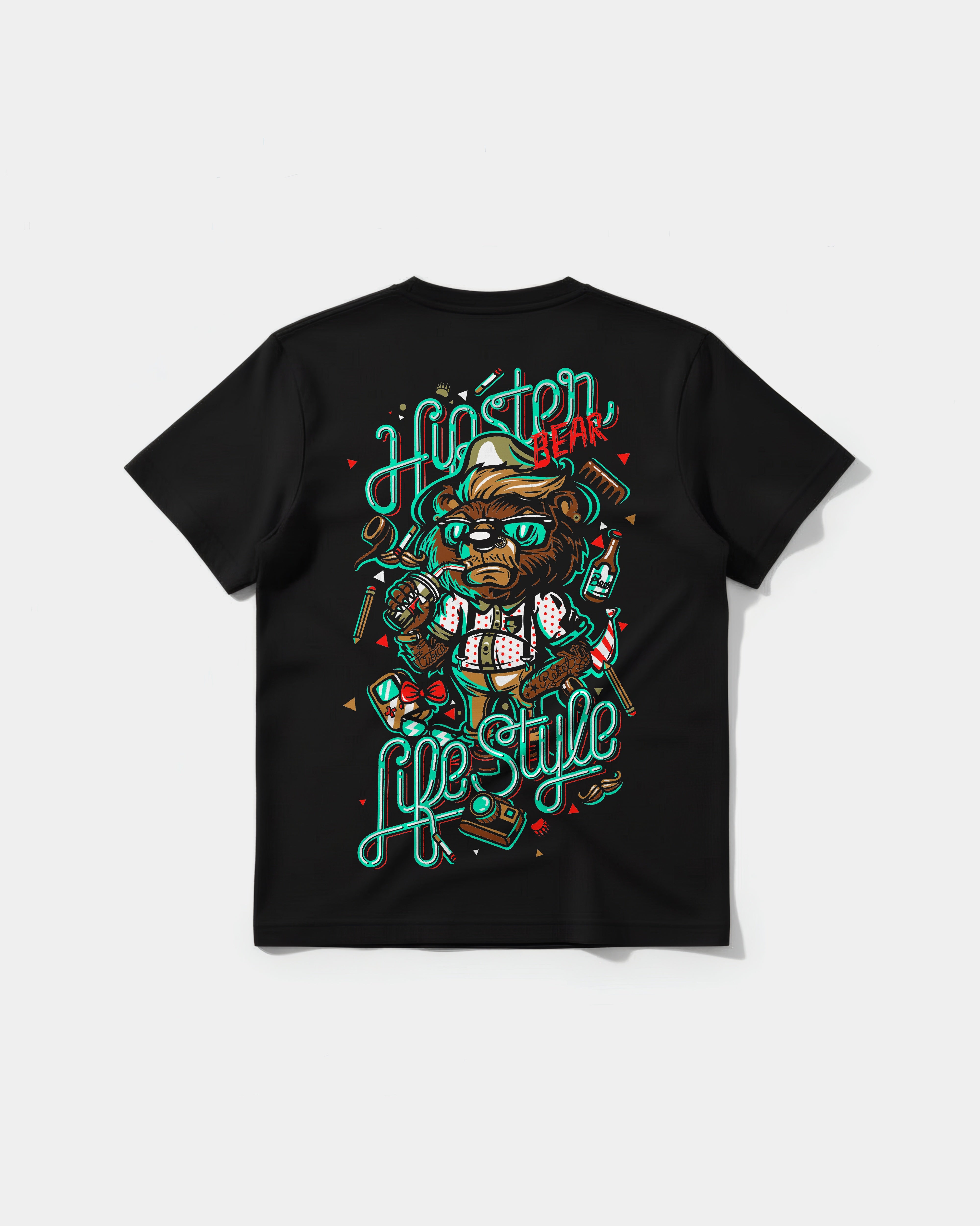 Hipster Bear Pocket Back Regular Basic T-shirt