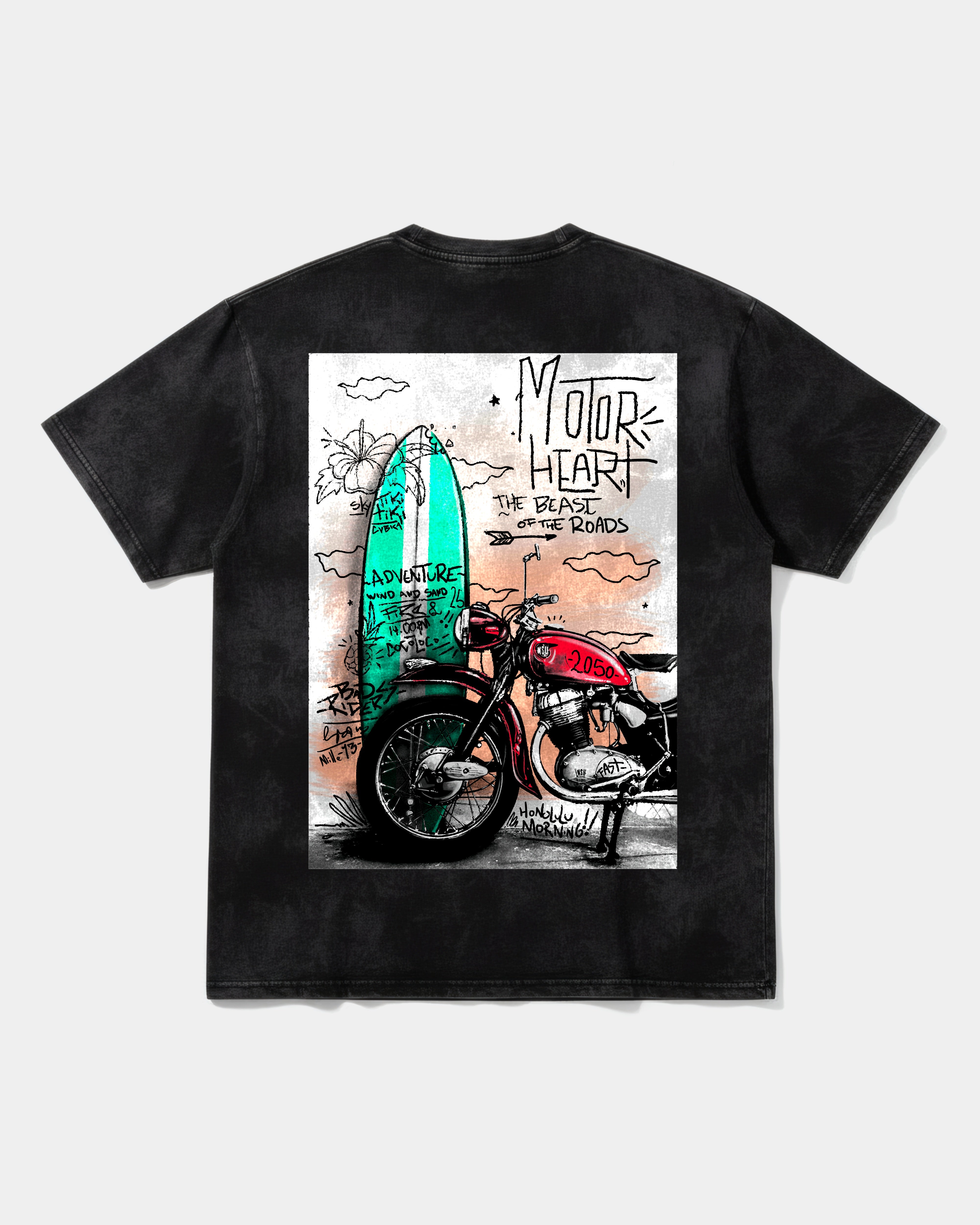 Motor Heart Pocket Back Oversize Acid T-Shirt