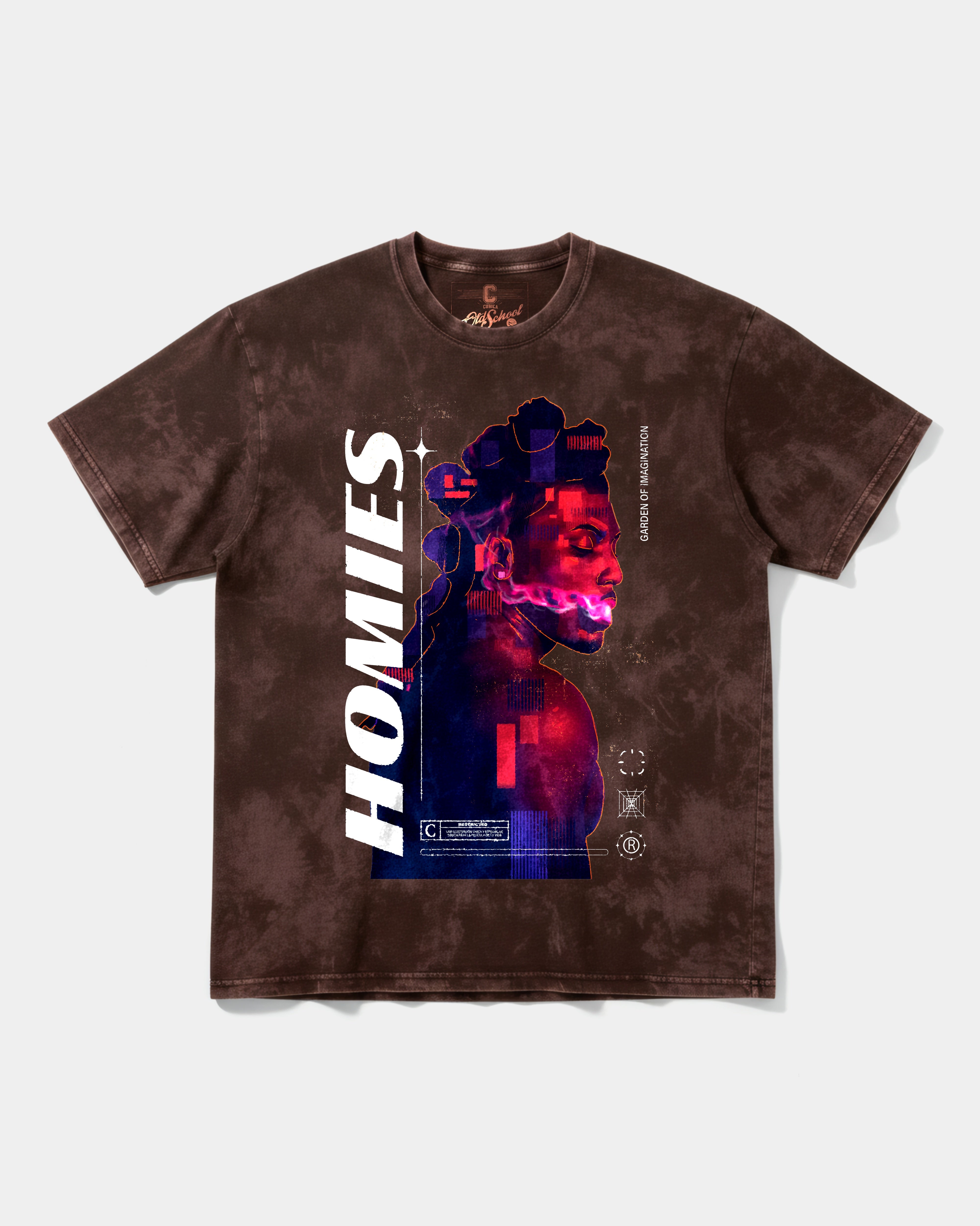 Camiseta Homies White Big Front Oversize Acid Marron