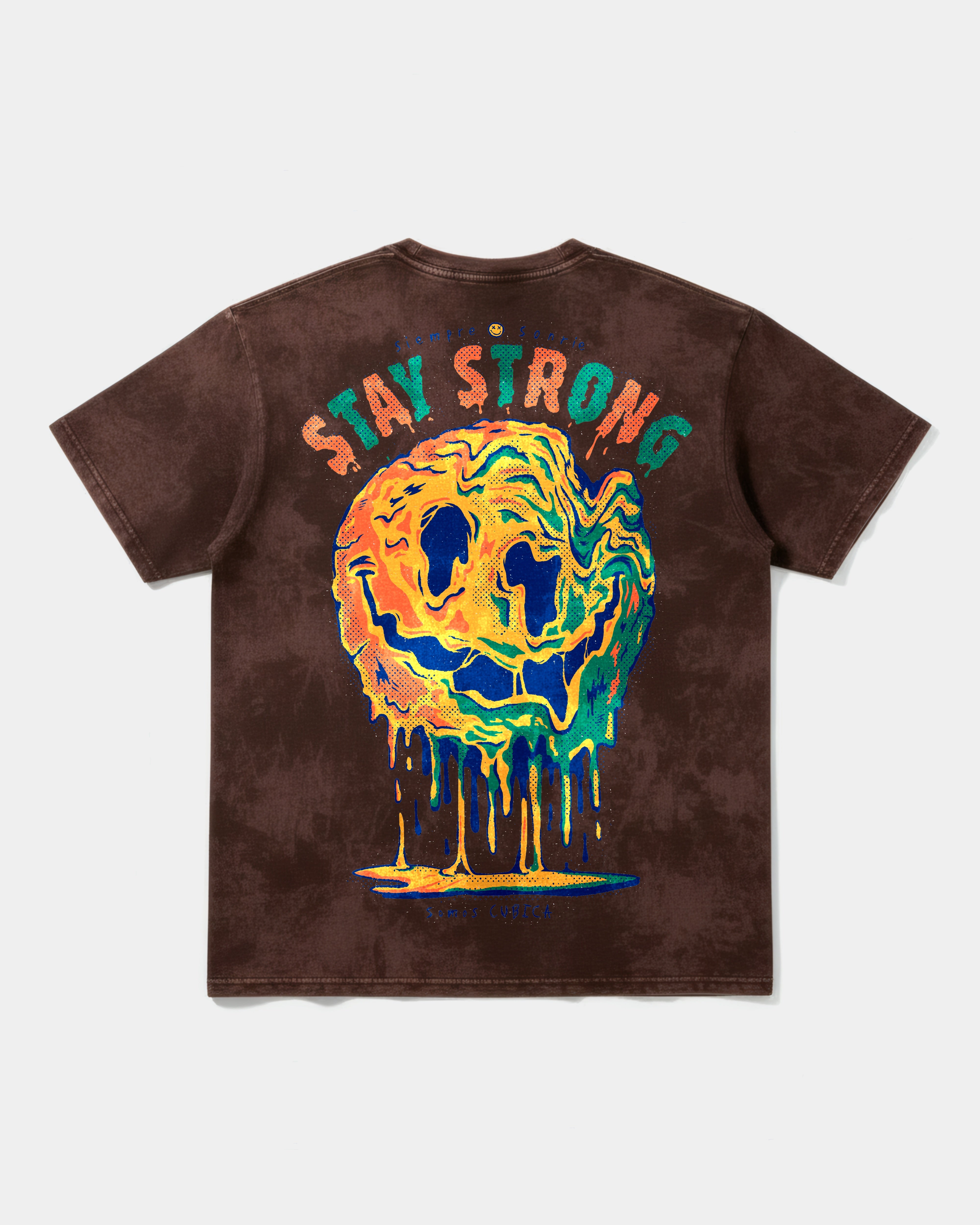 Camiseta Siempre Sonrie Pocket Front Oversize Acid Marron