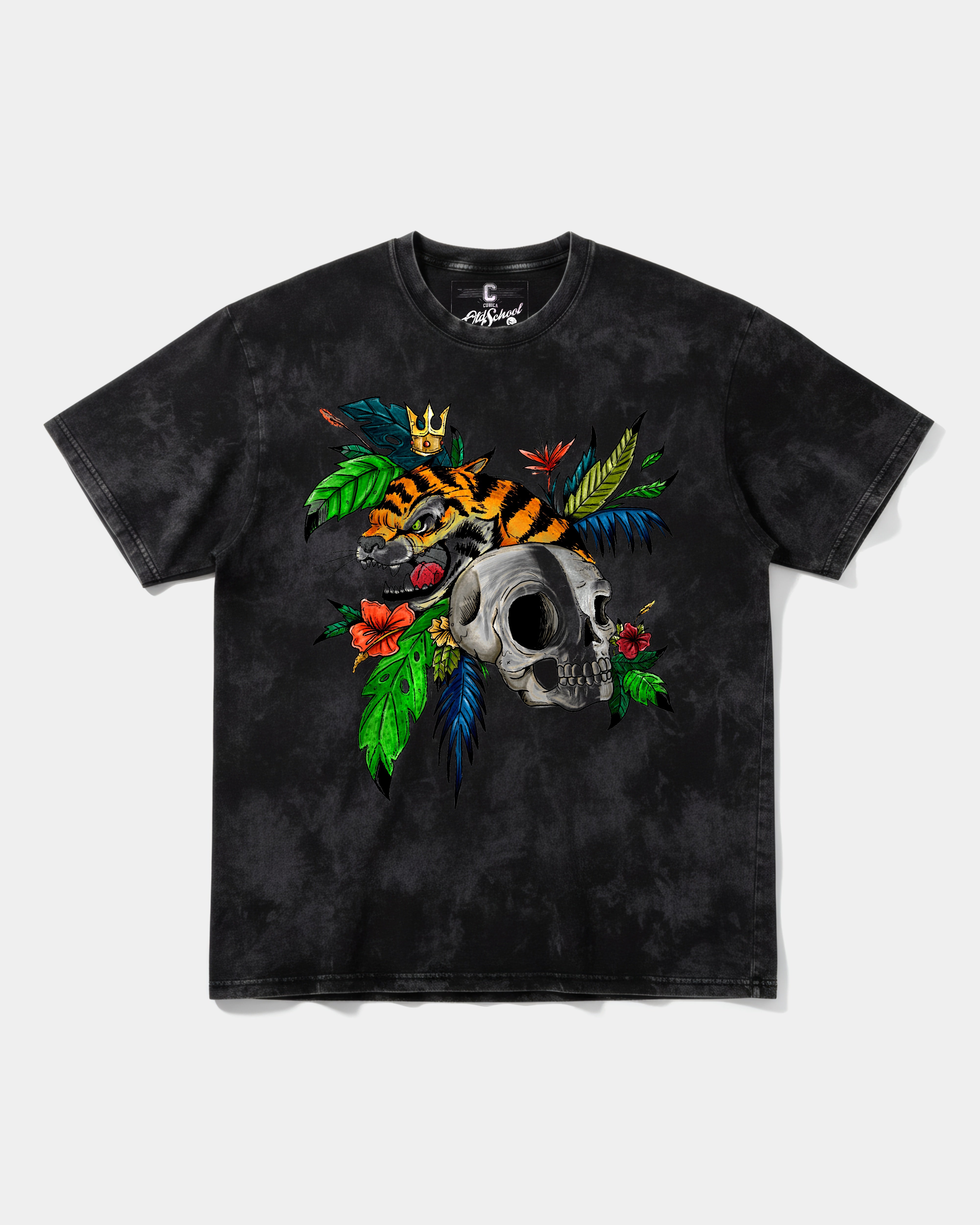 Camiseta Tiger Skull Big Front Oversize Acid Negro