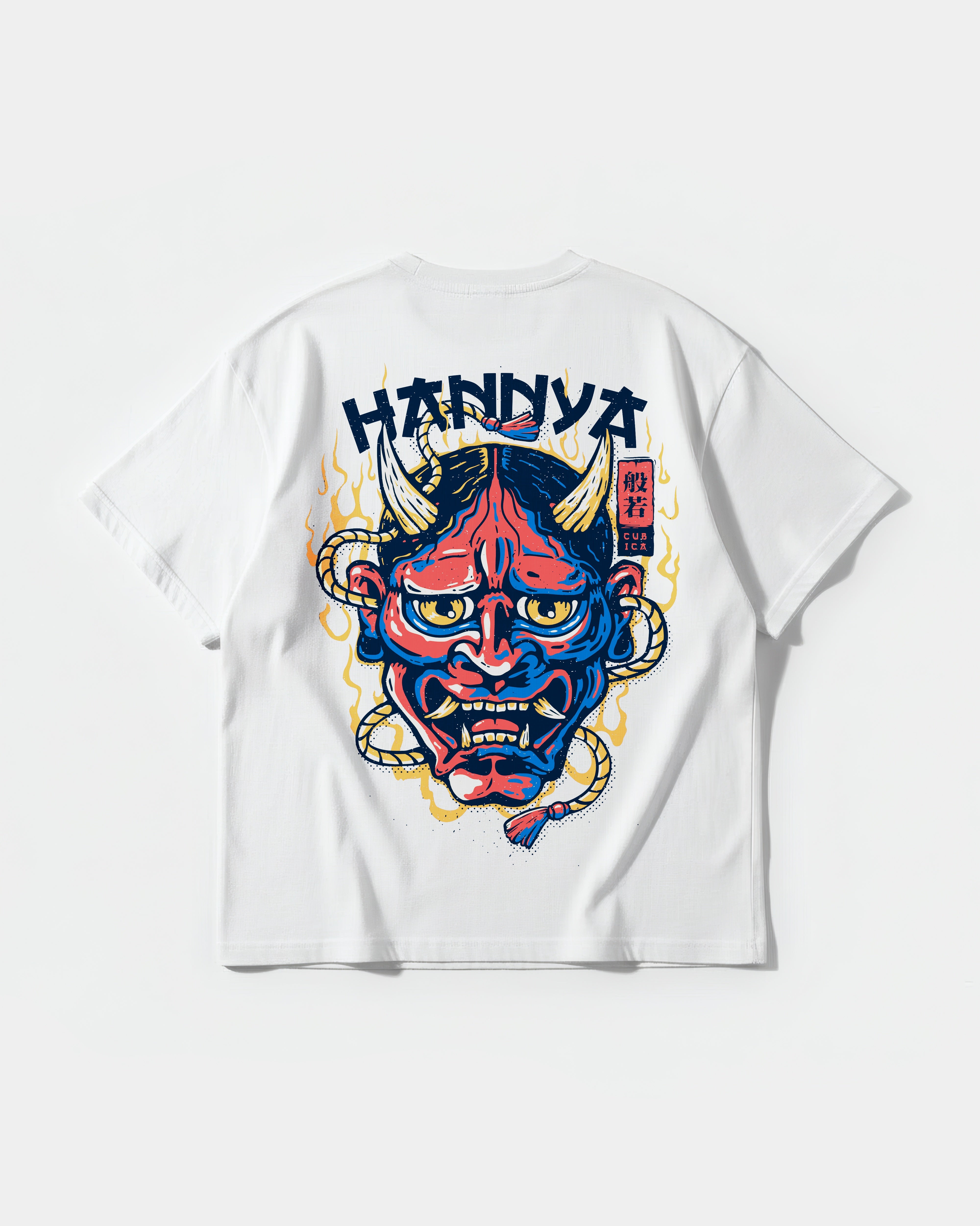 Chinese Hannya Pocket Back Oversize Basic T-shirt