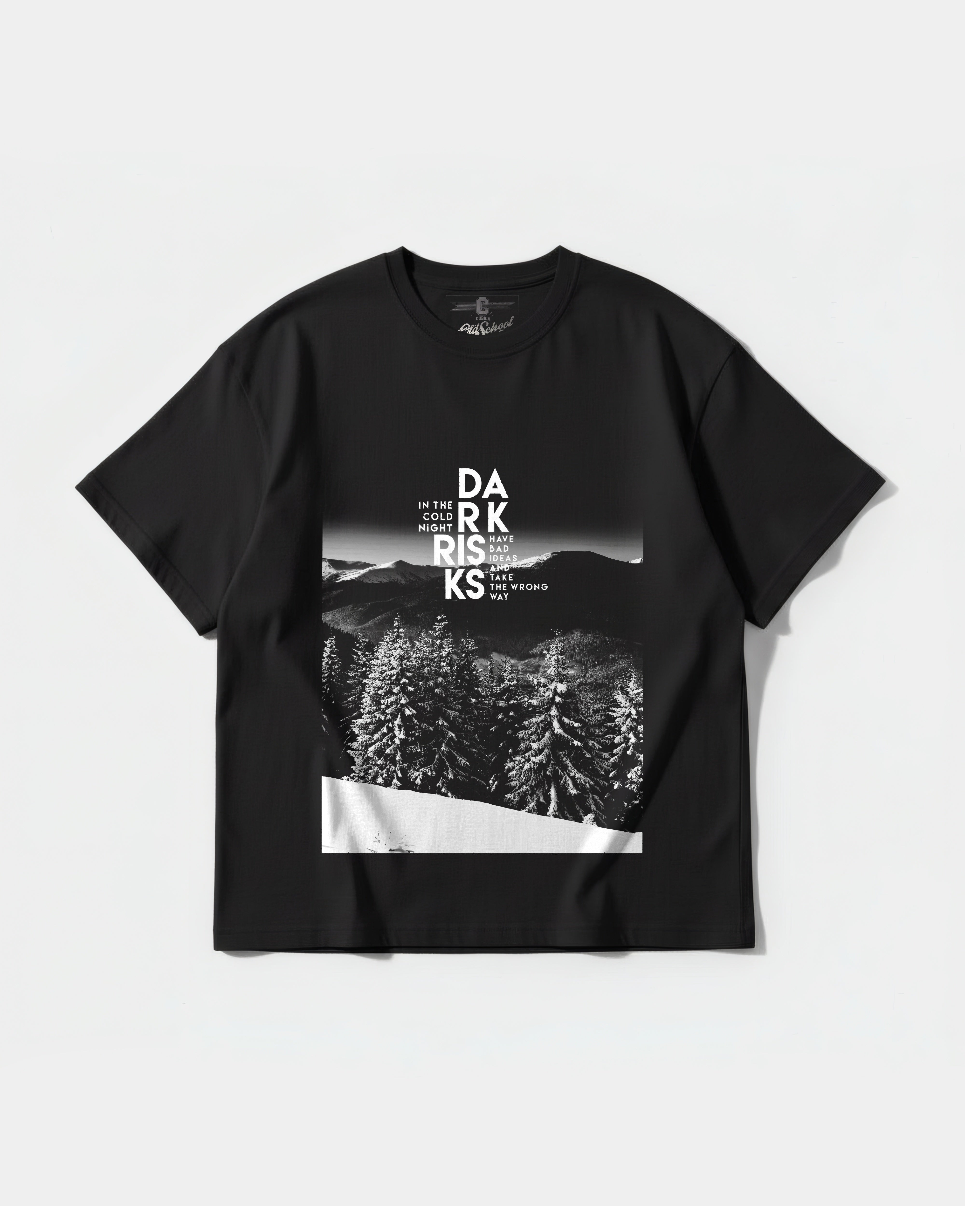Dark Risk White Big Front Oversize Basic T-shirt
