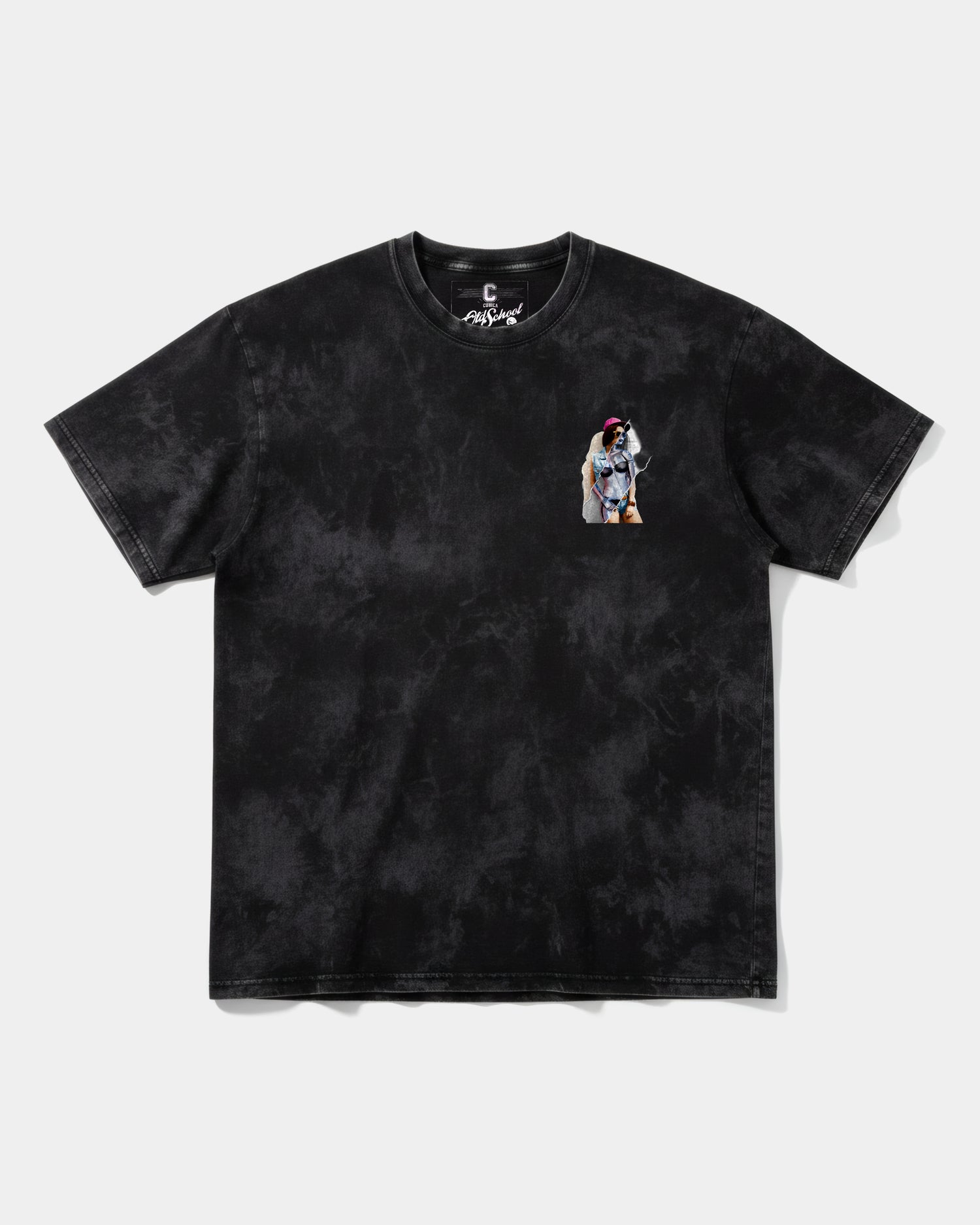 Camiseta Robot Girl Pocket Front Oversize Acid Negro