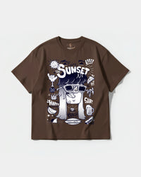 Camiseta Enjoy Sunset Big Front Oversize Basic Marron