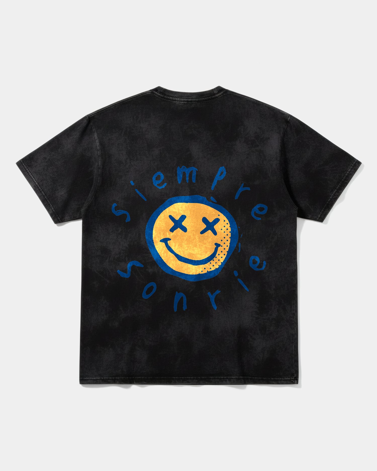 Camiseta Siempre Sonrie Pocket Front Oversize Acid Negro