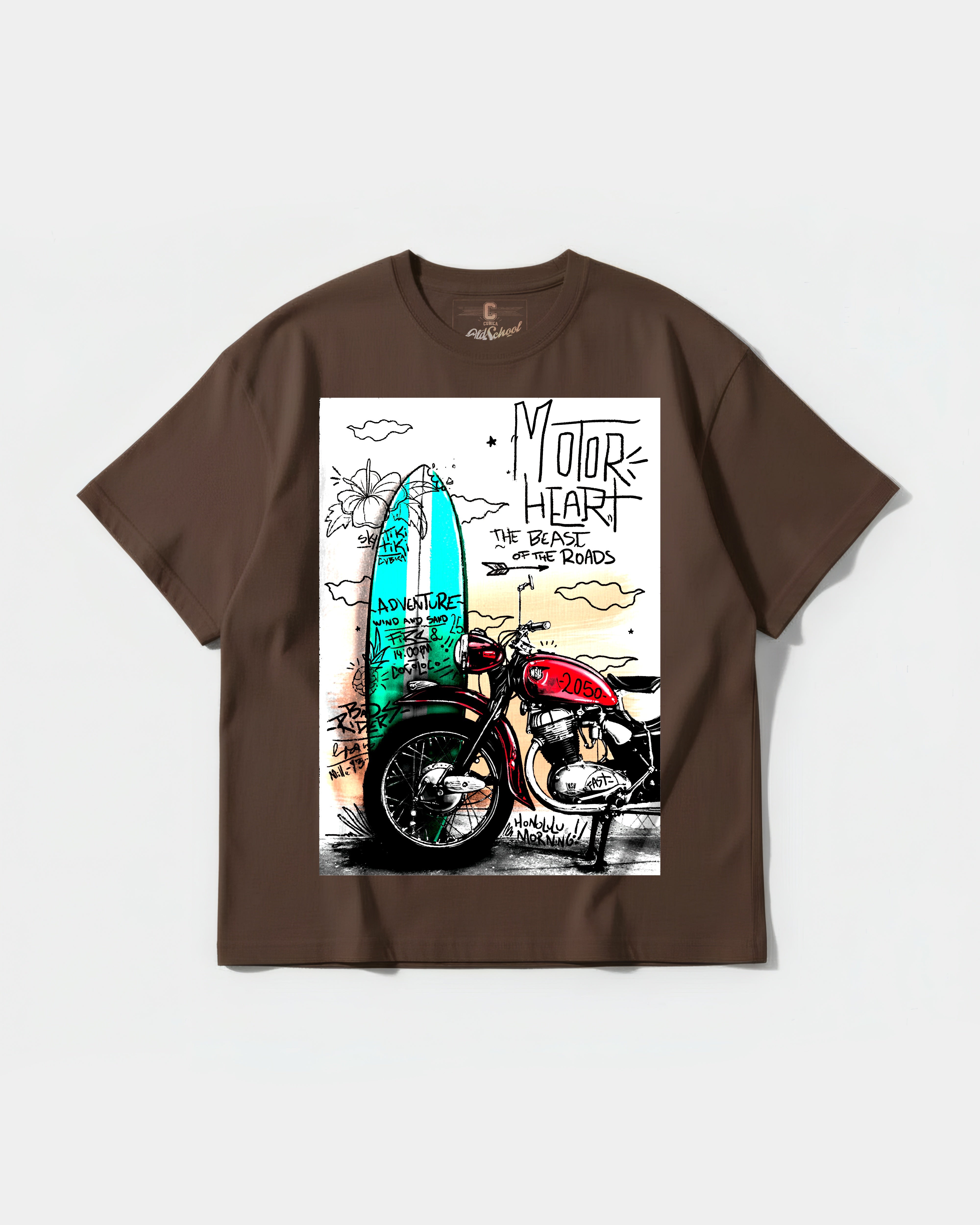 Camiseta Motor Heart Big Front Oversize Basic Marron