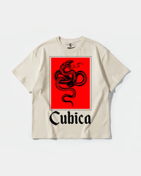 Camiseta Cubica Snake White Big Front Oversize Basic Beige