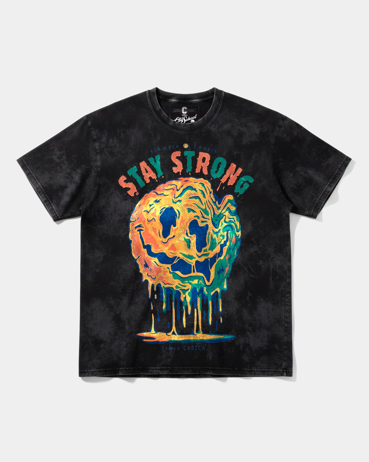 Camiseta Siempre Sonrie Big Front Oversize Acid Negro