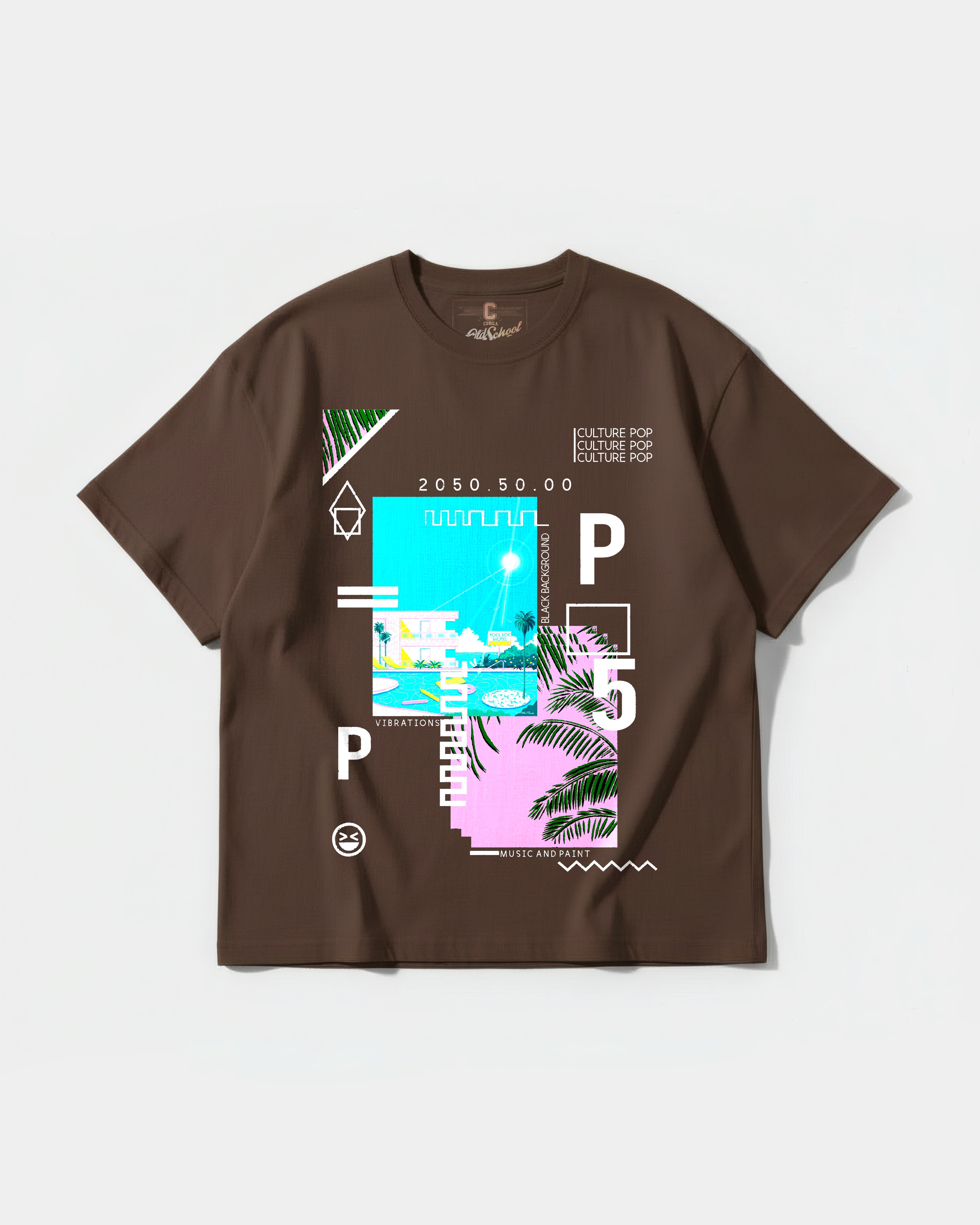Camiseta Music Paint White Big Front Oversize Basic Marron
