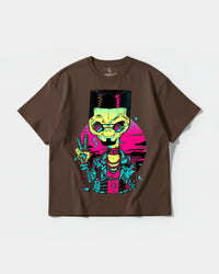 Camiseta Alien In Miami Big Front Oversize Basic Marron